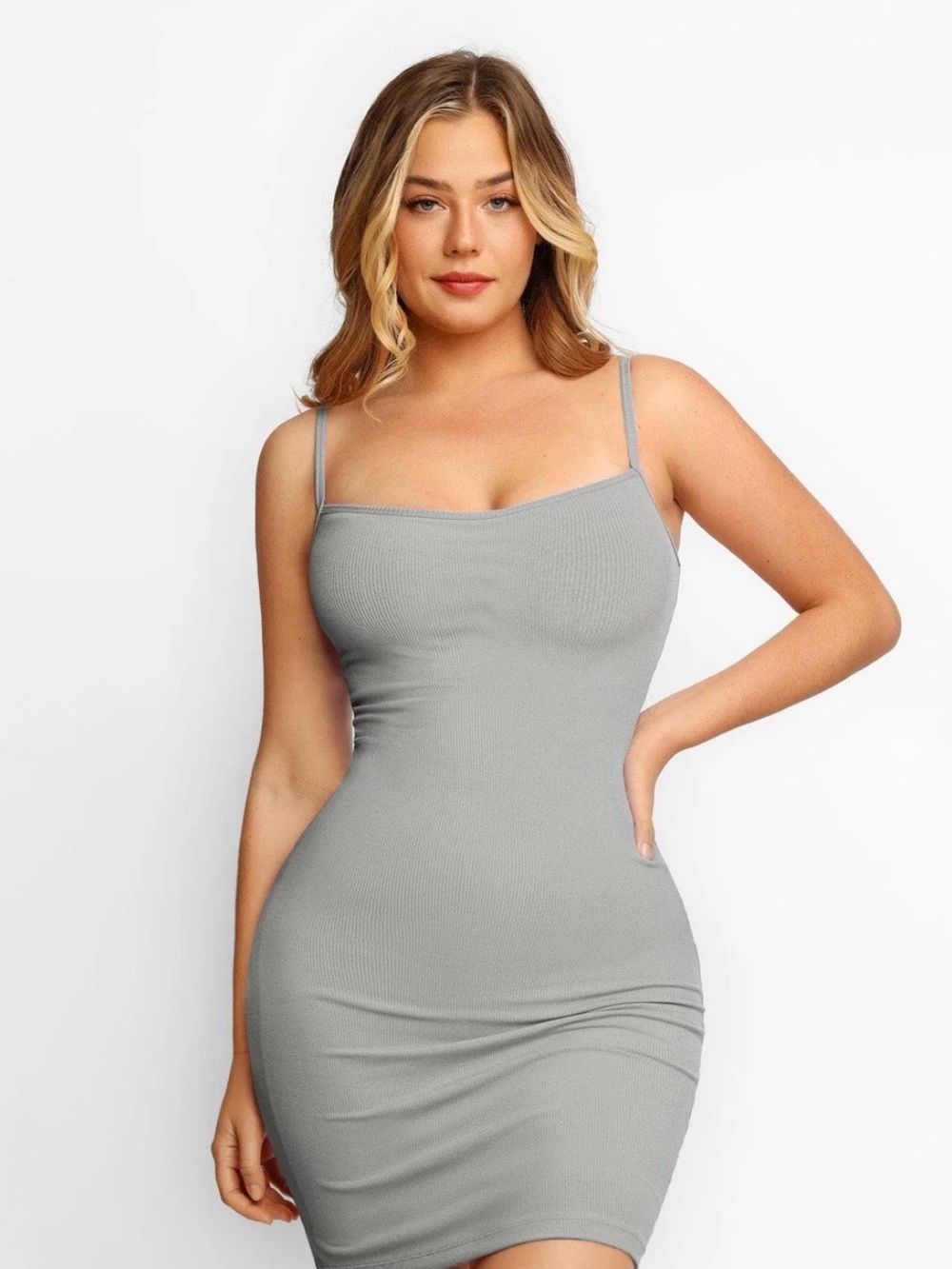 Popilush Classic Slim-Fit Grey Mini Dress with Spaghetti Straps